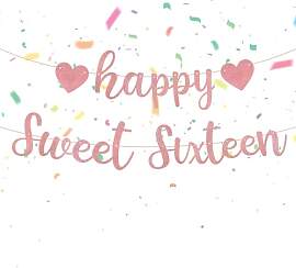 Glitter Happy Sweet 16 Birthday Banner,Happy Sweet 