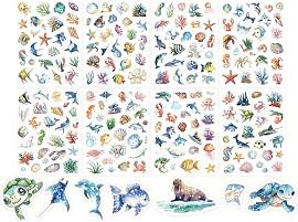 Glitzer Sticker Kinder 16 PCS Meerestier Sticker