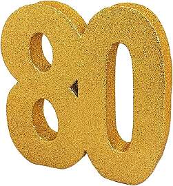 Glitzer-Tischdekoration, Zahl 80, goldfarben,