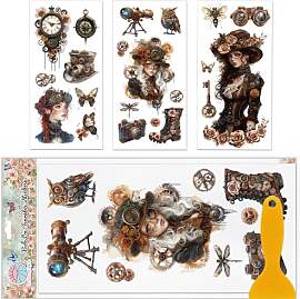 GLOBLELAND 3 Blatt Bunte Steampunk Lady Rub On