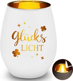 Glückslicht Teelicht, Windlicht mit Gravur,