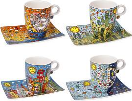 Goebel James Rizzi Pop Art 4er Set Tassen mit