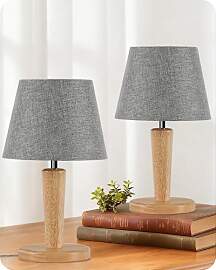 GOEBLESON Nachttischlampe aus Holz 2er Set, Graue
