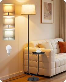 GOEBLESON Stehlampe mit Ablage, Stehlampe Holz mit 