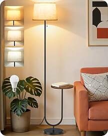 GOEBLESON Stehlampe mit Ablage, Stehlampe Holz mit 