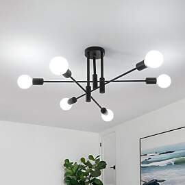 Goeco Deckenlampe Schwarz Vintage, 6 Flammig E27