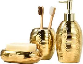 Gold Seifenspender Set, 3-teiliges Keramik