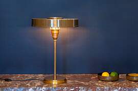 Goldene Messingtischlampe, Industriestil,