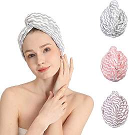 Good Nite 3 Stück Mikrofaser Haarturban mit Knopf 