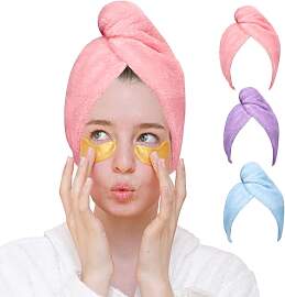 Good Nite 3 Stück Mikrofaser Haarturban mit Knopf 