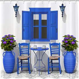 GOOESING Sommer-Reise-Duschvorhang, Haus, Blumen,