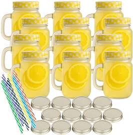 gouveo 12er Set Trinkgläser 450 ml mit Deckel
