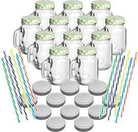 gouveo 12er Set Trinkgläser 450 ml mit Deckel