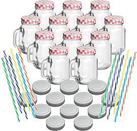 gouveo 12er Set Trinkgläser 450 ml mit Deckel