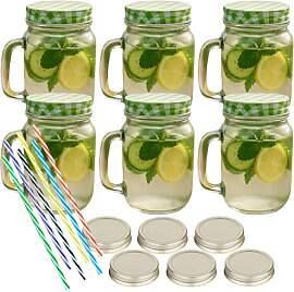 gouveo 6er Set Trinkgläser 450 ml mit Deckel