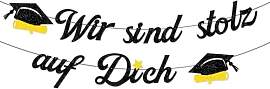 Graduation Girlande Deko Glitzer Schwarz, Wir sind 