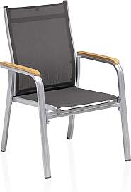 GRANADA Stapelsessel mit Armlehne aus Teak silber