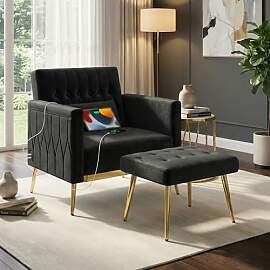 GRAVFORCE Sessel mit Hocker 2 USB-Ladeports