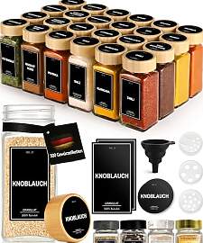 Greeano® Gewürzgläser Set mit Holzdeckel [24x