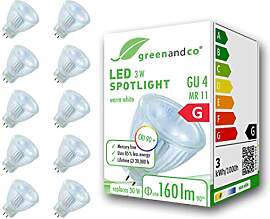 greenandco 10x CRI 90+ MR11 GU4 LED Spot | 3W 160