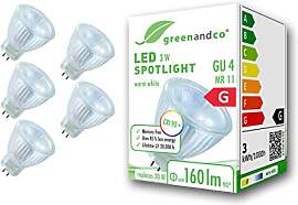 greenandco 5x CRI 90+ MR11 GU4 LED Spot | 3W 160