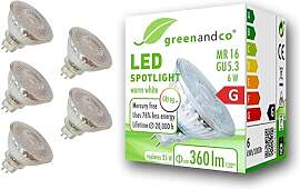 greenandco 5x CRI 90+ MR16 GU5.3 LED Spot | 6W 360 