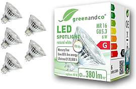 greenandco 5x CRI 90+ MR16 GU5.3 LED Spot | 6W 380 