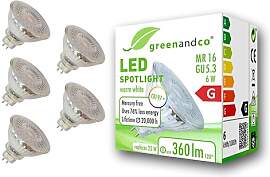 greenandco 5x CRI 97+ MR16 GU5.3 LED Spot | 6W 360 