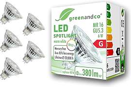 greenandco 5x CRI 97+ MR16 GU5.3 LED Spot | 6W 380 