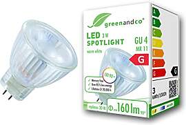 greenandco CRI 90+ MR11 GU4 LED Spot | 3W 160 lm | 