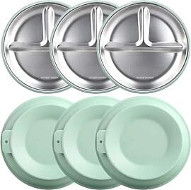 Greentainer Edelstahl Baby Teller mit Saugnapf, 3