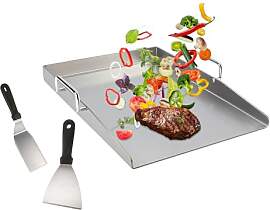 Grillplatte - 40 x 30 cm Edelstahl Plancha mit