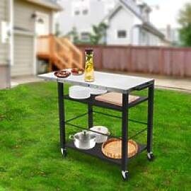 Grillwagen-Tisch mit klappbarem Beistelltisch, 4