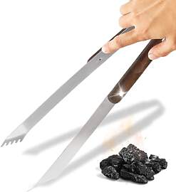Grillzange aus Edelstahl mit Holzgriff -