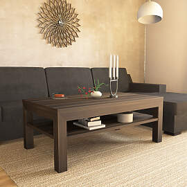 Großer Massivholz Couchtisch mit Ablage -