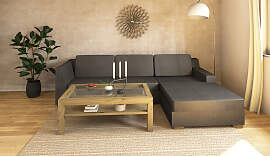 Großer Massivholz Couchtisch mit Glasplatte