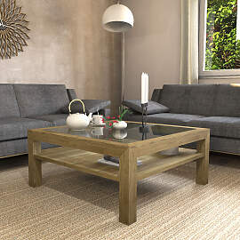 Großer Quadratischer Couchtisch mit Glasplatte -