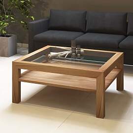 Großer Quadratischer Couchtisch mit Glasplatte -