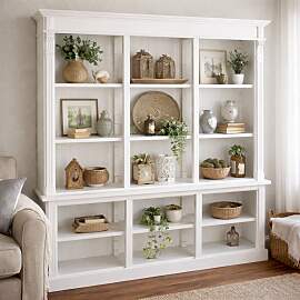 Großes Landhausstil Bücherregal weiß