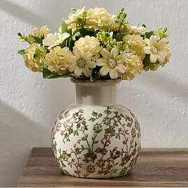 Grüne und beige antike Vase, 14,9 cm