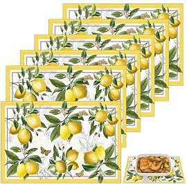 GSGFUIS 6 Stück Platzsets Zitrone, Tischsets aus