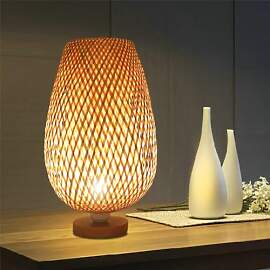 GUANSHAN Bambusgewebte Tischlampe, Zen-Stil,