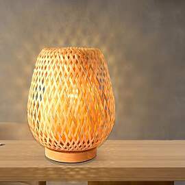 GUANSHAN Handgewebte Bambus-Tischlampe, kreativer