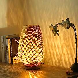 GUANSHAN Tischlampe aus Bambusgewebe,
