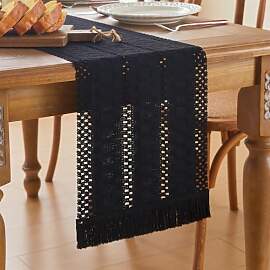GUJOXILA Boho Tischläufer Schwarz 30 x 122cm