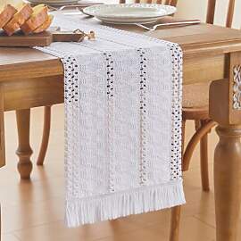 GUJOXILA Boho Tischläufer Weiß 30 x 122cm