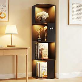 Gurexl Eckvitrine mit 3 LED Beleuchtung,4 Stufiges 