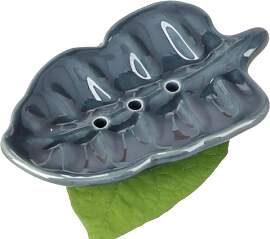GURU SHOP Keramik Seifenschale `Blatt` - Blau,