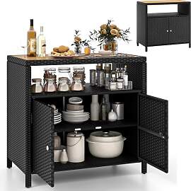GYMAX Gartenschrank Rattan, Terrassenschrank mit