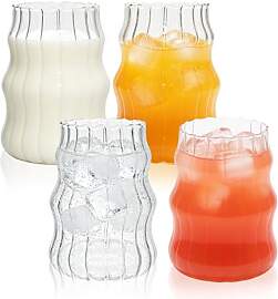 Haayymo Gerippte Trinkgläser mit 4er Set, 530ml